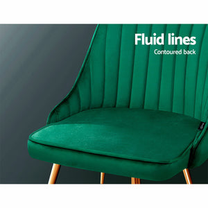 2x Dining Chairs Retro Single Sofa Chair Metal Legs Velvet Modern Metal Legs Green