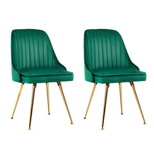 2x Dining Chairs Retro Single Sofa Chair Metal Legs Velvet Modern Metal Legs Green