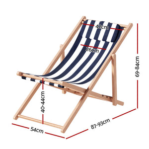 Stripe Deck Chair Wooden Frame Foldable Beach Seat Sun Lounge