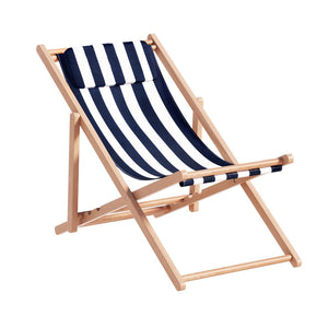 Stripe Deck Chair Wooden Frame Foldable Beach Seat Sun Lounge