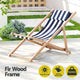 Stripe Deck Chair Wooden Frame Foldable Beach Seat Sun Lounge