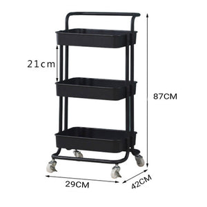 3 Tier Steel Kitchen Cart Multi-Function Shelves Portable Storage Organiser On Wheels - Dodosales