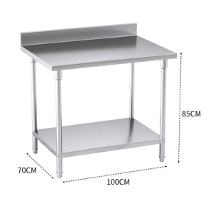 Commercial Stainless Steel Table Catering Kitchen Prep Work Bench W/ Back-splash 100 x 70cm
