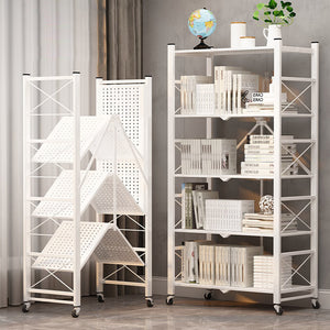 5 Tier Steel Foldable Display Stand Shelves Portable Storage Organiser W/ Wheels White
