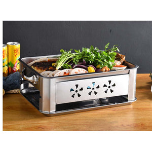 Chafing Dish BBQ Fish Stove Grill Plate Portable Stainless Steel Outdoor 36CM - Dodosales