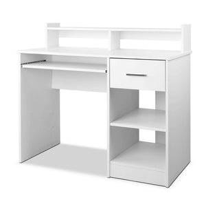 Computer Desk With Storage Slide Out Keyboard Tray Home Office Table White - Dodosales