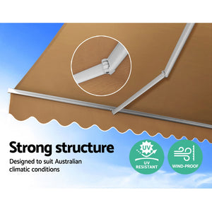 Outdoor Motorised Folding Arm Awning Window Blind Sun Shade Canopy Electric Beige 4X3M