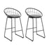 Set of 2 Bar Stools Steel Fabric Cushion Modern High Chair Kitchen - Grey and Black