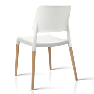 4x Wooden Dining Chair Set Beech Wood Legs Stackable Chairs Seat White - Dodosales