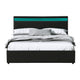 Queen Size Bed Frame LED Light Bedhead Gas Lift Base Storage PU Leather Black