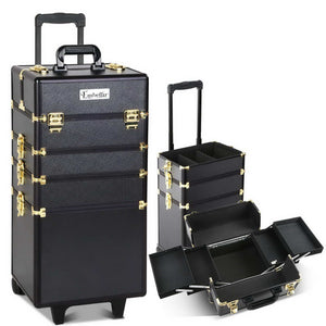 7 in 1 Portable Cosmetic Beauty Makeup Trolley Lockable Case Black & Gold - Dodosales
