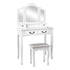 Bedroom Dressing Table with Foldable Mirror And Padded Embroidered Stool White