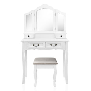 Bedroom Dressing Table with Foldable Mirror And Padded Embroidered Stool White - Afterpay - Zip Pay - Dodosales -