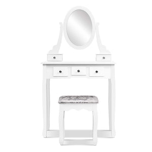 White Dressing Table With Stool Storage Drawer Bedroom Mirror Cabinet - Dodosales