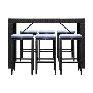 z 7 Pc Outdoor Dining Setting Bar Table & Stools Set Patio Deck Furniture - Dodosales