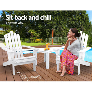 3 Piece Wooden Outdoor Beach Chair and Table Set Adirondack Style Armchair - Dodosales