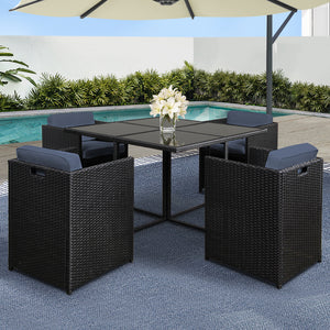 Outdoor Dining Setting 5 Piece Wicker Rattan Set Table Armchair Black - Afterpay - Zip Pay - Dodosales -