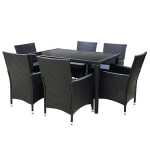 z 7pcs Outdoor Furniture Dining Setting Chair Table Rattan Glass Patio Set - Dodosales