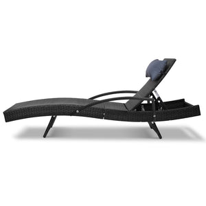 2x Outdoor Wicker Sun Lounges Bed Patio Sofa Banana Chair Sunbed Black - Dodosales