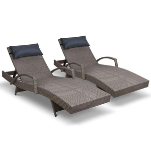 2x Sun Lounge Setting Chair Grey Wicker Day Bed Outdoor Garden Patio Sunbed - Dodosales