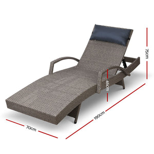 2x Sun Lounge Setting Chair Grey Wicker Day Bed Outdoor Garden Patio Sunbed - Dodosales