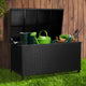 320L Outdoor Wicker Storage Box Wheels Steel Frame Chest Container Black - Dodosales