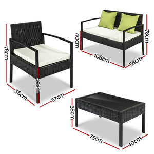 Outdoor 4 Piece Wicker Furniture Set Chair Sofa Table Patio Setting - Dodosales