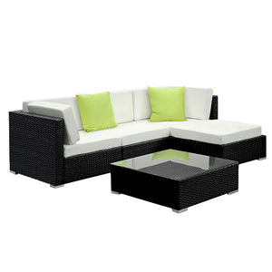 5 Pc Modular Outdoor Setting Sofa Lounge Set Patio Furniture Wicker Black Storage Cover - Dodosales