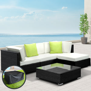 5 Pc Modular Outdoor Setting Sofa Lounge Set Patio Furniture Wicker Black Storage Cover - Dodosales