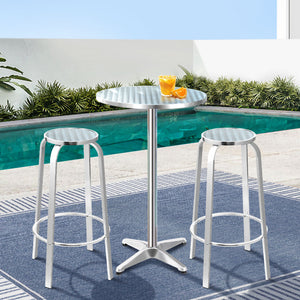 z 3PC Round Outdoor Bistro Set Bar Table Stools Adjustable Aluminium Cafe - Dodosales