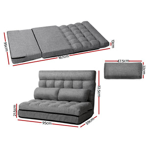 Floor Chair Lounge Sofa Bed 2-seater Folding Gaming Seat Recliner Fabric Grey - Dodosales