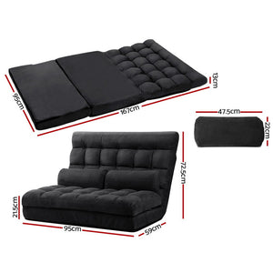 Floor Chair Lounge Sofa Bed 2-seater Folding Gaming Seat Chair Suede Charcoal - Dodosales