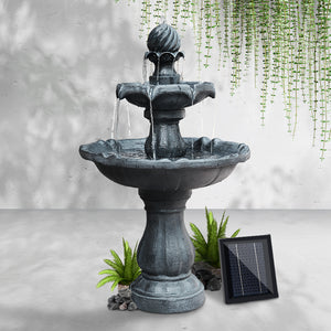 3 Tier Solar Powered Water Fountain Greek Style Birdbath Garden Ornament - Black - Dodosales