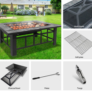Outdoor Fire Pit BBQ Table Firepit Fireplace Barbeque Grill Wood Camping - Dodosales