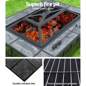 Outdoor Fire Pit BBQ Table Firepit Fireplace Barbeque Ice Pits Heater 3 IN 1
