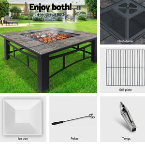 Outdoor Fire Pit BBQ Table Firepit Fireplace Barbeque Grill Smoker Table Ice Pits