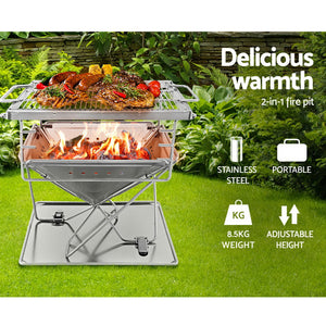 Camping Fire Pit BBQ Portable Folding Stainless Steel Stove Outdoor Pits - Afterpay - Zip Pay - Dodosales -