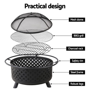 30 Inch Portable Outdoor Fire Pit BBQ  Fire Pit Heater - Black - Dodosales