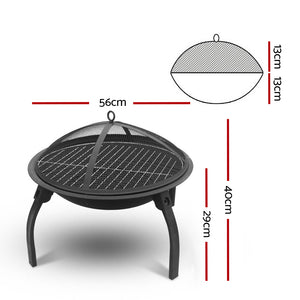 22 Inch Portable Outdoor Fire Pit BBQ  Fire Pit Heater Foldable - Black - Dodosales