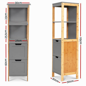 Two Tone Bathroom Tallboy Storage Cabinet Cupboard Shelves Kitchen Grey - Dodosales