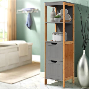 Two Tone Bathroom Tallboy Storage Cabinet Cupboard Shelves Kitchen Grey - Dodosales