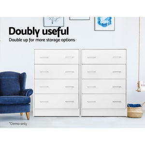 Chest Of drawer 4 Drawers Tallboy Storage Bedroom Furniture Dresser White - Dodosales