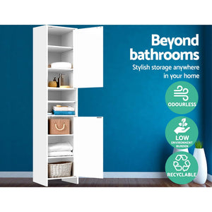 185cm Bathroom Tallboy Toilet Storage Cabinet Laundry Cupboard Adjustable Shelf White - Dodosales