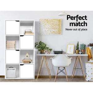 Display Shelf 8 Cube Storage 4 Door Cabinet Organiser Bookshelf Unit White - Dodosales