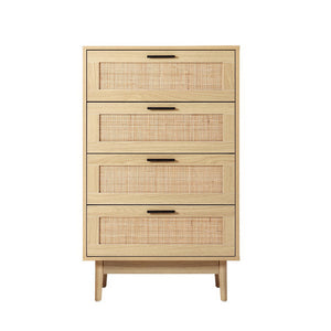 Chest of 4 Drawers Tallboy Cabinet Bedroom Storage Rattan Wood - Dodosales