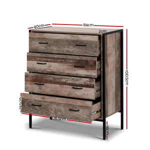 Industrial Rustic Look Chest of Drawers Tallboy Dresser Storage Cabinet 4 drawer - Dodosales