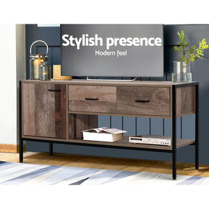 TV Stand Entertainment Unit Storage Cabinet Industrial Rustic Wooden 120cm - Dodosales