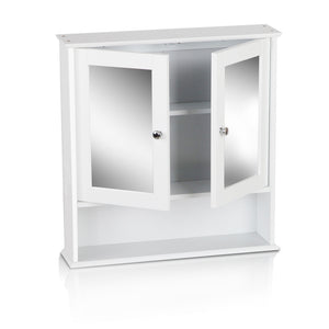 White Bathroom Mirror Cabinet Medicine Chest Storage Two Door Unit Wall Mounted - Dodosales