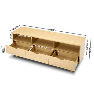 Wooden Scandinavian Look Entertainment Unit TV Stand Cabinet Storage Shelves - Dodosales