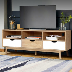 Scandi Look TV Cabinet Entertainment Unit Stand Wooden Storage 140cm - Dodosales